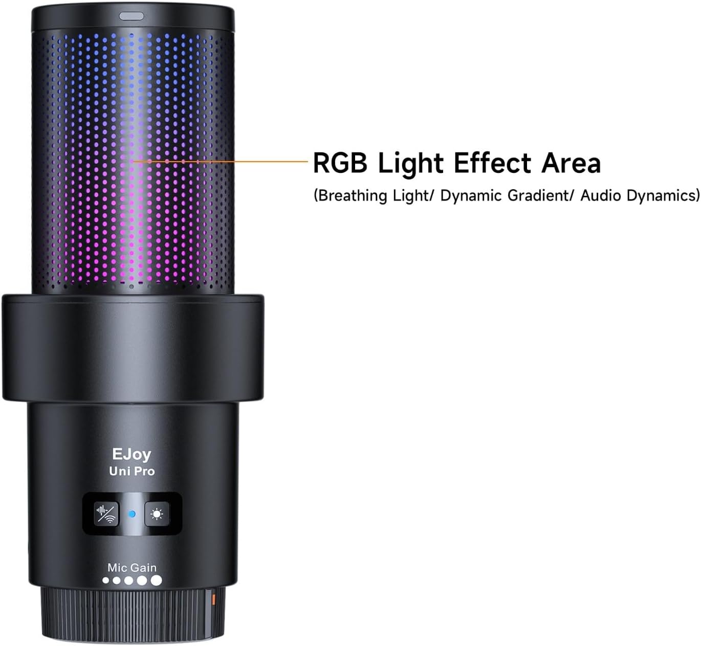 comica EJoy Uni Pro (A)-Wireless Black Microphone for Computer and Smartphone,48Khz/24Bit RGB Cardioid Condenser Gaming Mic for Podcasting,Streaming,Recording,Music Creation,with Boom Arm Stand