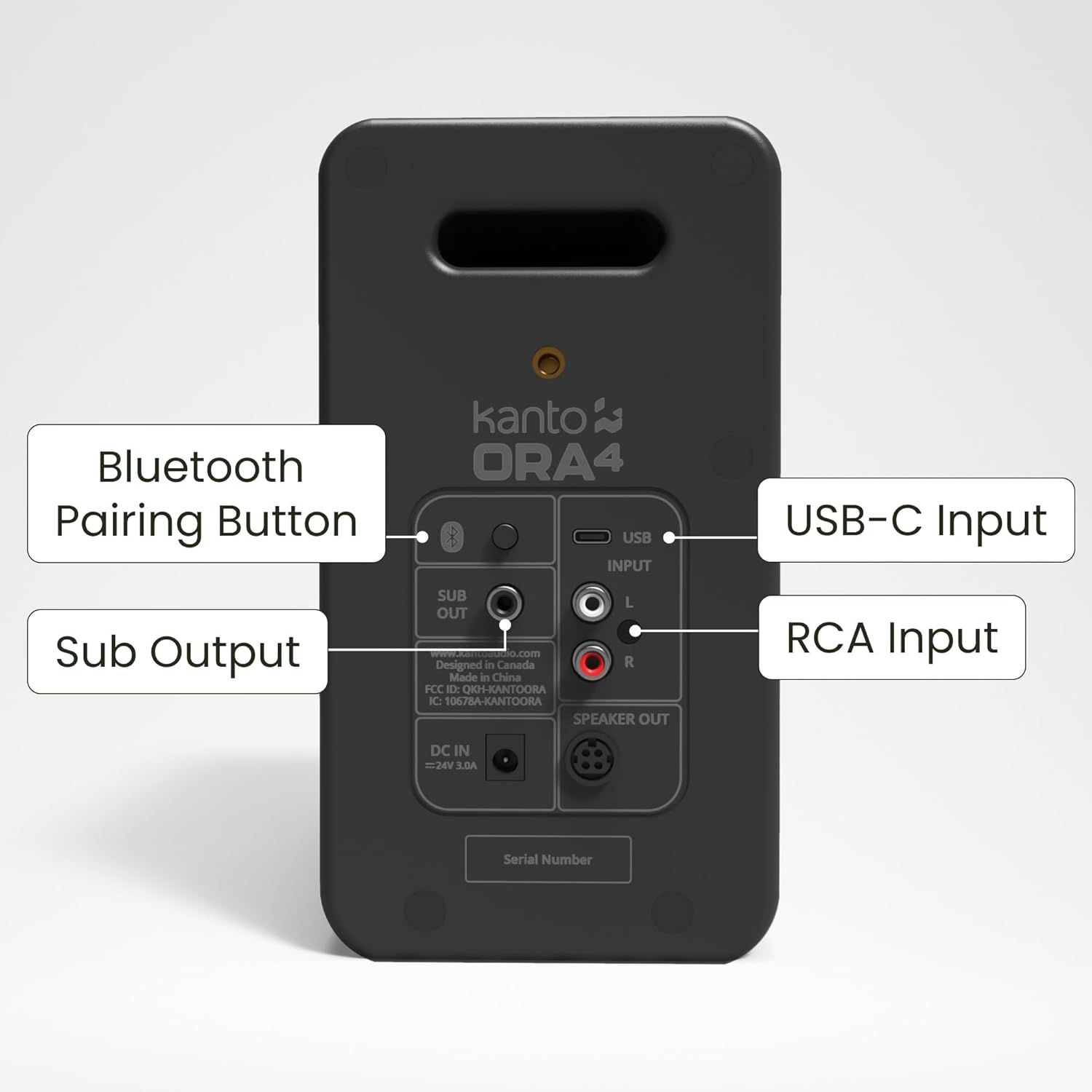 Kanto ORA4 140W Powered Reference Speakers with Bluetooth 5.0 and USB-C Input | 4” Woofers with Deep Bass Extension | Bi-Amplified | 80 Hz Automatic Crossover | Reference Quality Sound | Pair | Black