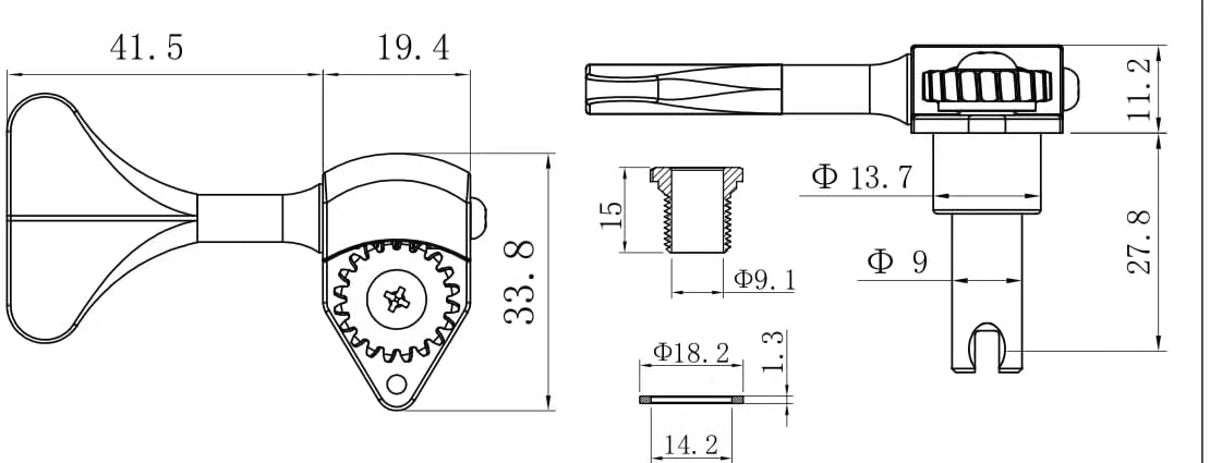 Guyker Bass Machine Head (3R + 3L) - 1:20 Ratio Open Gear Tuners Tuning Key Pegs Replacement for Electric Jazz Guitar Bass or Precision Instruments - golden