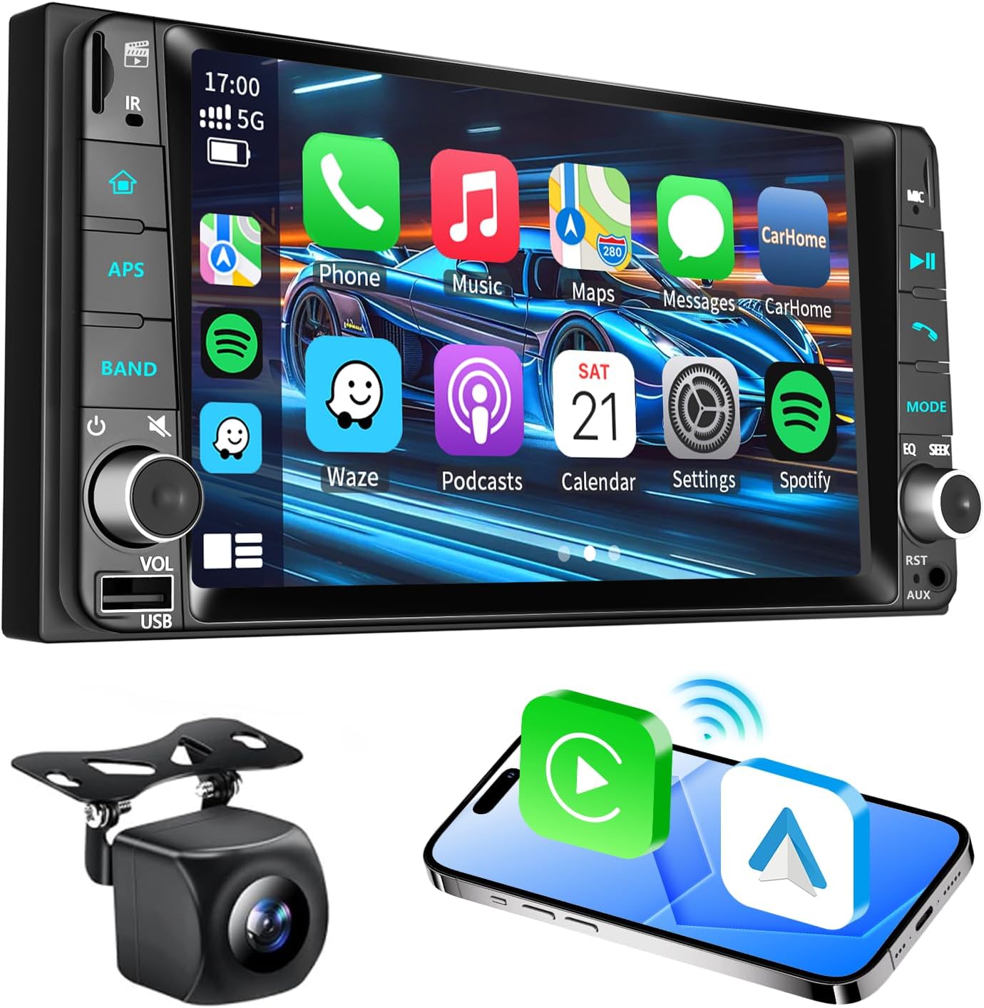 Car Radio for Toyota 4Runner 2003-2009,for Tundra 2003-2006, for Sequoia 2003-2007，7 Inch IPS Touch Screen Stereo with Wireless CarPlay&Android Auto&Mirror Link Bluetooth AM/FM Free Backup Camera