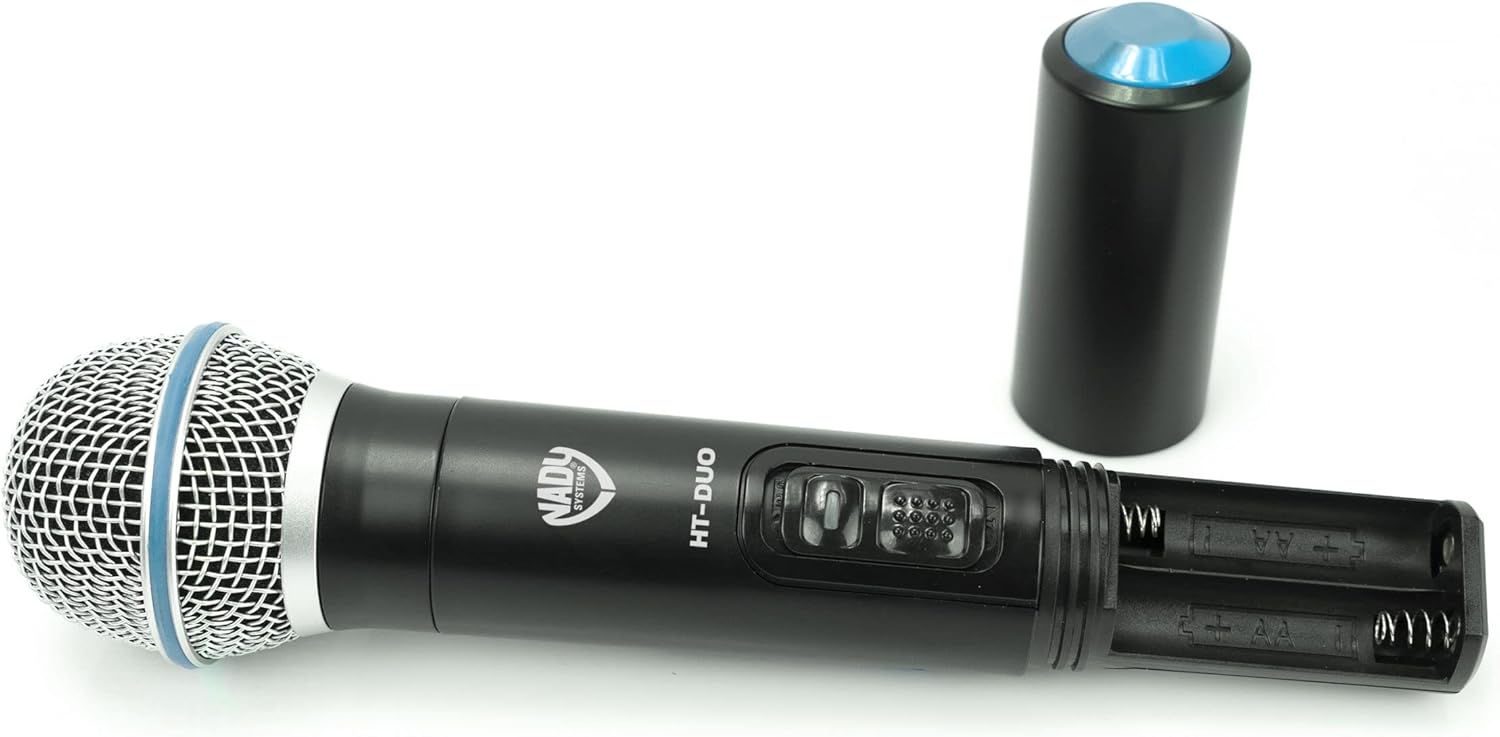 Nady DKW-Duo-HT Channel (B/D) VHF Dual Wireless Handheld Microphone System – Includes 2 Microphones, AC Adapter and Audio Cable
