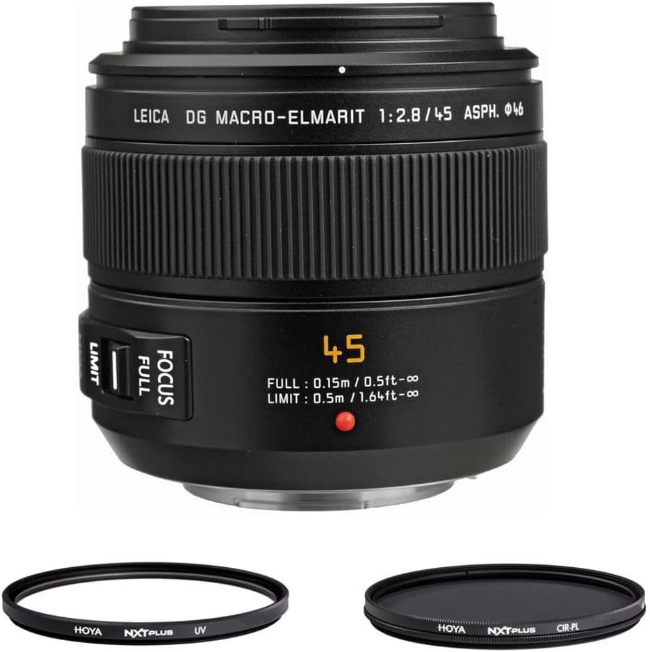 Panasonic LUMIX G Leica DG Macro-Elmarit 45mm f/2.8 Aspherical Lens for Micro Four Thirds, Bundle with 52mm UV+CPL Filter Kit and Cleaning Cloth
