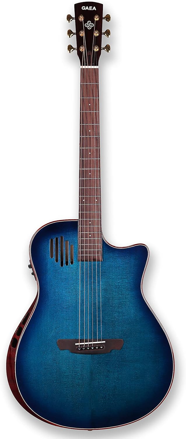 GAEA 41 inches Solid Spruce Top Acoustic Electric Guitar with D'Adario EXP-16 Coated Phosphor Bronze String Flame Maple Back & Side Rosewood Fingerboard & bridge (Blueburst) (GS-801)
