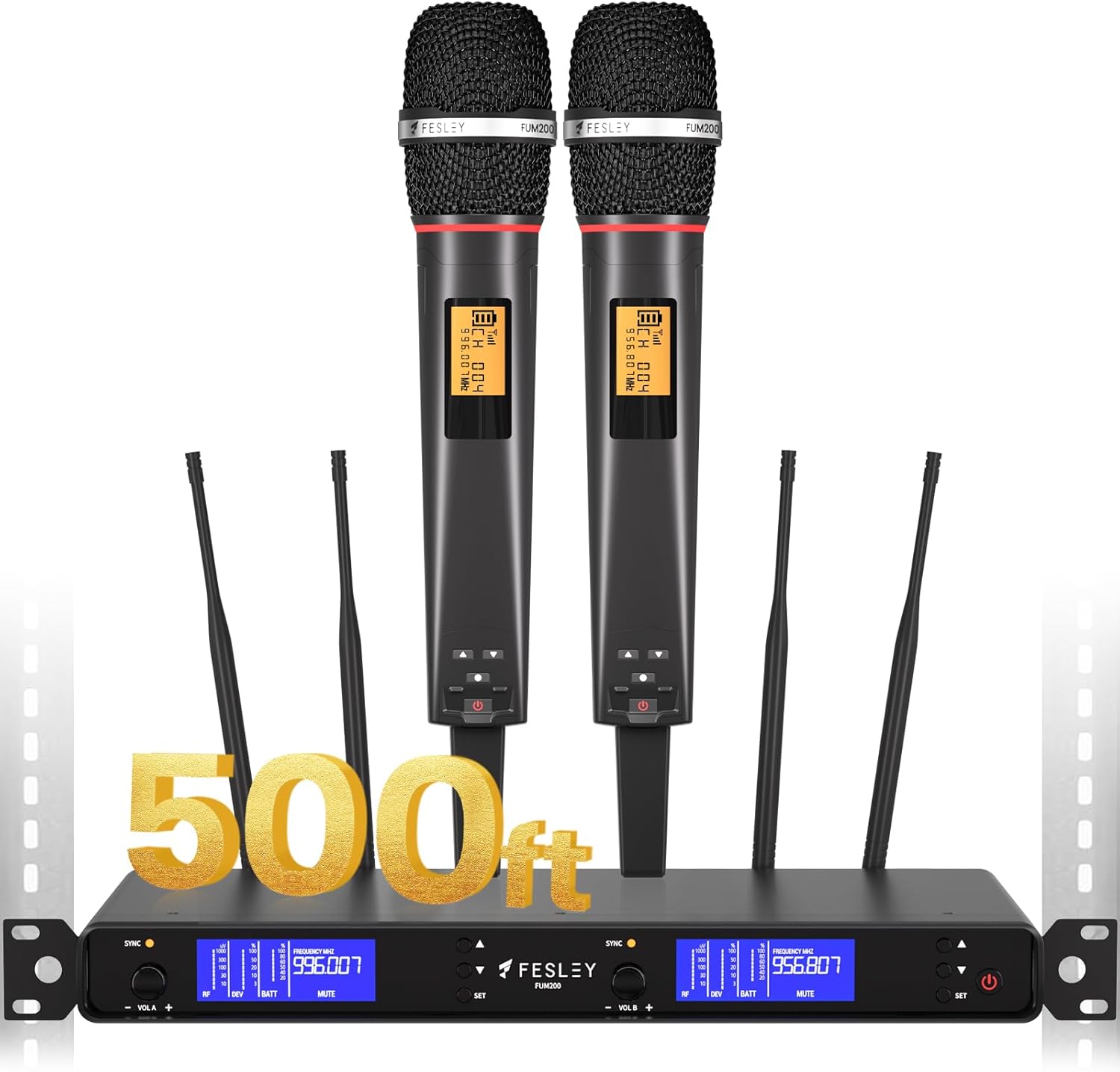Wireless Microphone System: Handheld 500ft UHF Range Dynamic Wireless Microphones Mic, Auto Scan Cordless Microphone and Receiver, Microfono Inalambrico for Karaoke, Church, Singing, Wedding