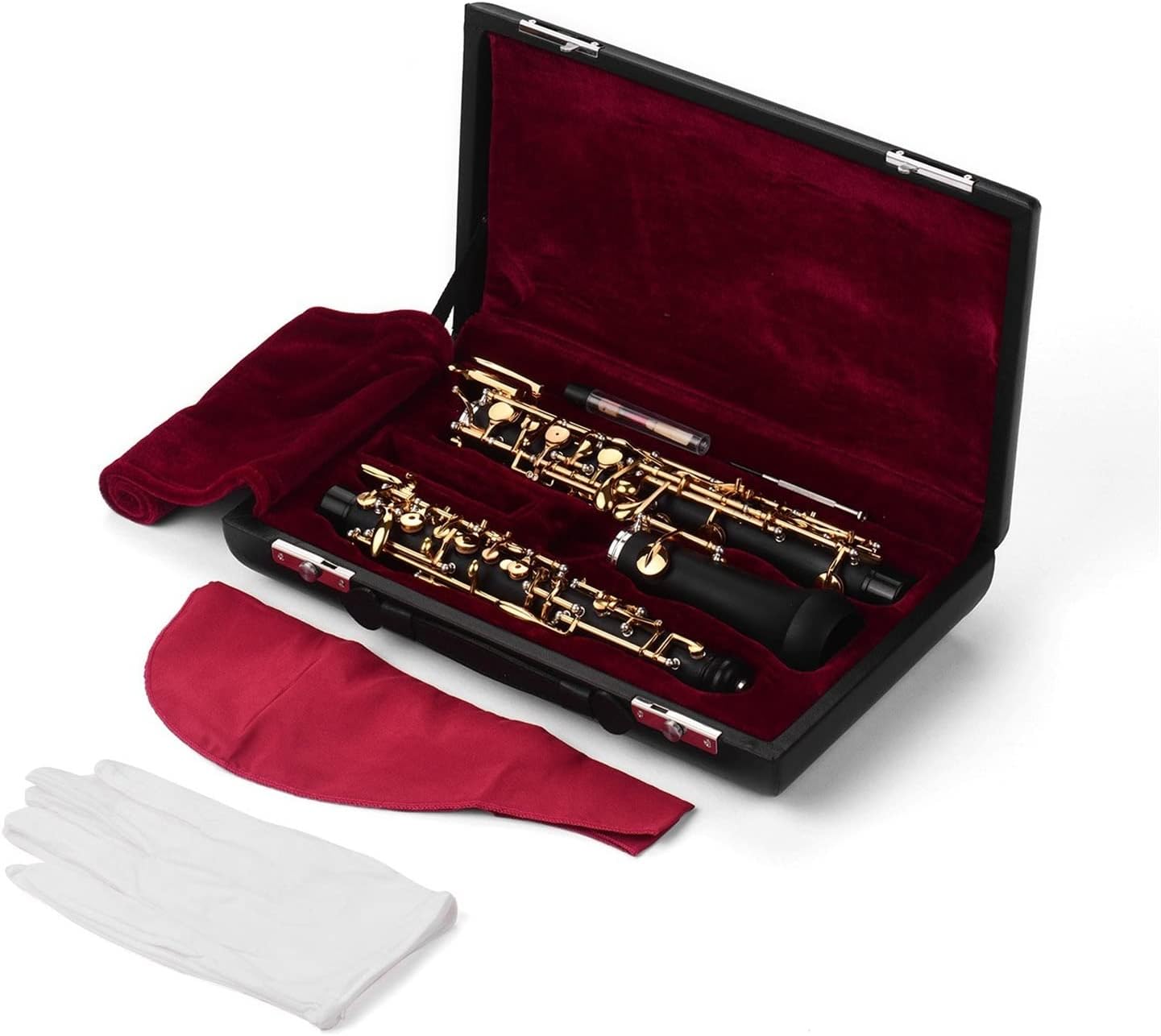 Professional C Key Oboe Semi-Automatic Style Woodwind Instrument with Oboe Reed Gloves Leather Case Carry Bag Oboes Beginner (Color : Silver-Plated Keys)