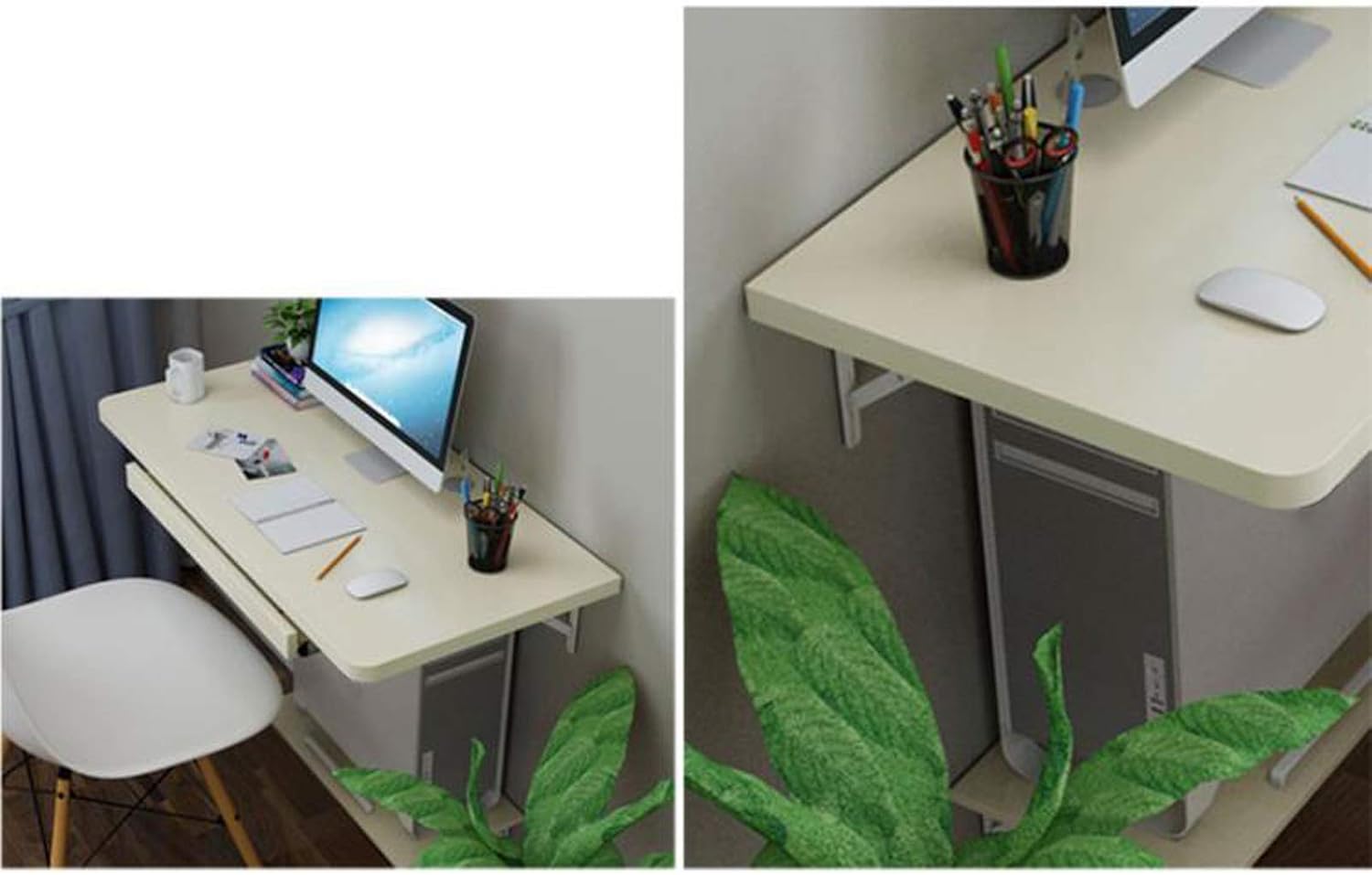 VSULZVNU Wall-Mounted Computer Desk Floating Shelf Wall Shelf Bedroom Living Room Wall Mount Corner Shelves Notebook Workbench Multifunctional Display Shelf Bedside Table, Beige