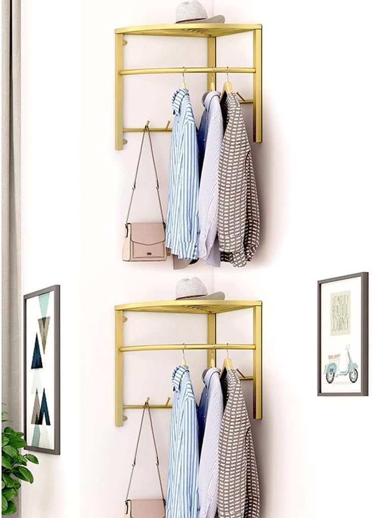NOLLAM Coat Hooks Corner Coat Rack Wall Mount with Shelf Entryway Floating Metal Shelf w/6 Hooks Modern Wall Shelf Coat Hanger for Kitchen Bathroom Mudroom, White