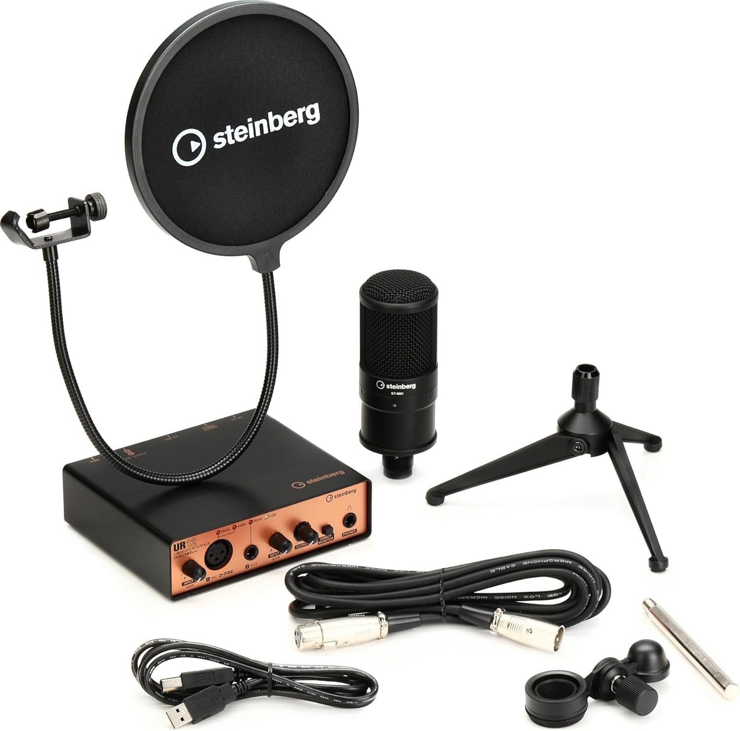 Steinberg UR12B Podcast Starter Pack with Mic, Mic Stand, and Pop Shield