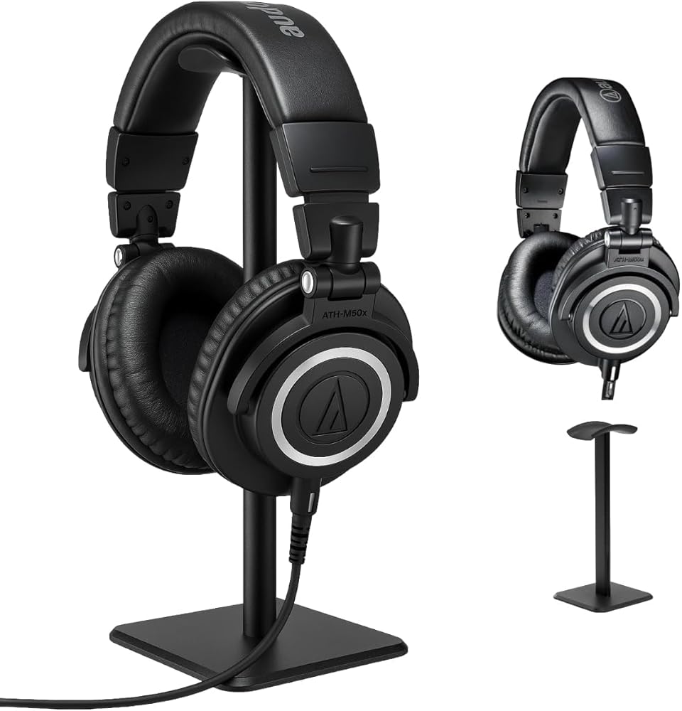 Audio-Technica ATH-M50x Professional Studio Monitor Headphones, Black. Bundled with Turnstile Audio Desktop Headphone Stand with Anti-Skid Silicone Base