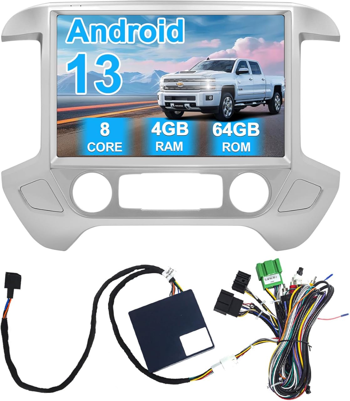 13.1 inch Car Stereo Radio for Silverado & GMC Sierra 2014 2015 2016 2017 2018, Android 13 4+64GB Wireless CarPlay& Android Auto/Voice Control/GPS/ Bluetooth5.0 /WiFi/1080P Rear Camera