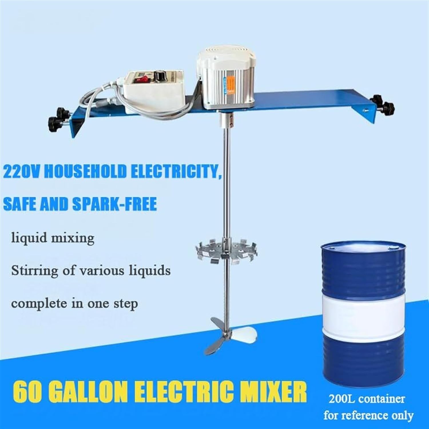 60 Gallon Paint Mixer, Barrel Paint Stirring Machine, With Support Hanger, Ink Coating Mixing Tool