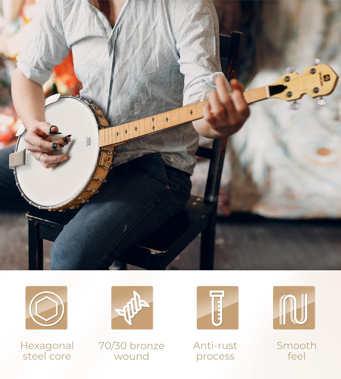 Vangoa Banjo with Tone Ring with String Set