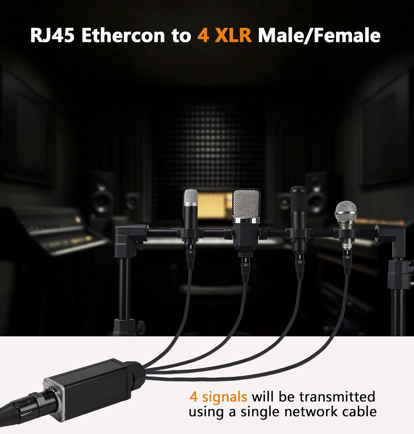 Jamesin XLR Snake Cable to Ethercon Cable, 4 Channel 3-pin Multi Network Snake Receiver，with Cat5/cat6 Network Snake Receiver, for Stage and Recording Studio,3 Feet (2 Male+2 Female