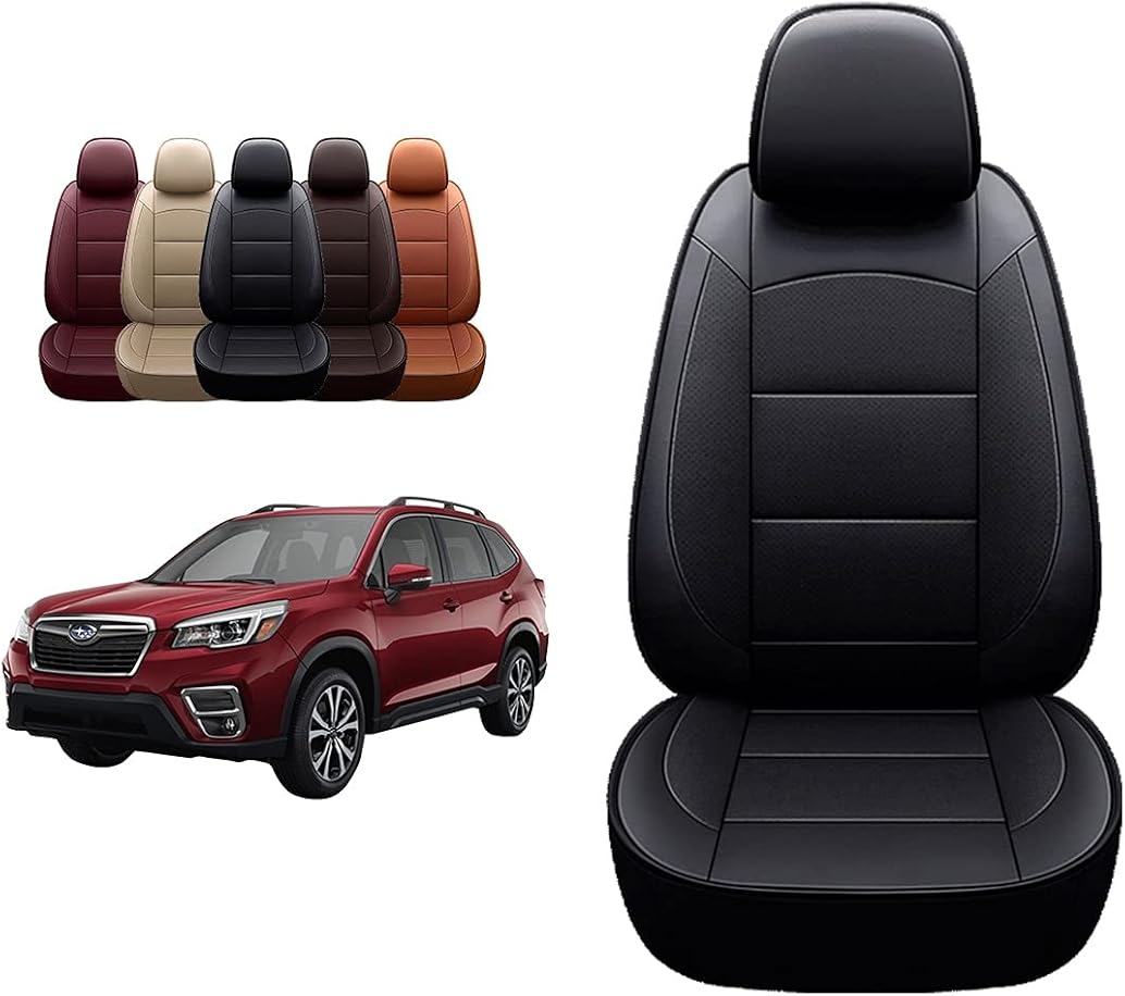 OASIS AUTO Custom Fit Seat Covers for 2014-2025 Forester, Waterproof Faux Leather Full Set Interior Protector, Forester Car Accessories (2019-2025 Forester, Black)