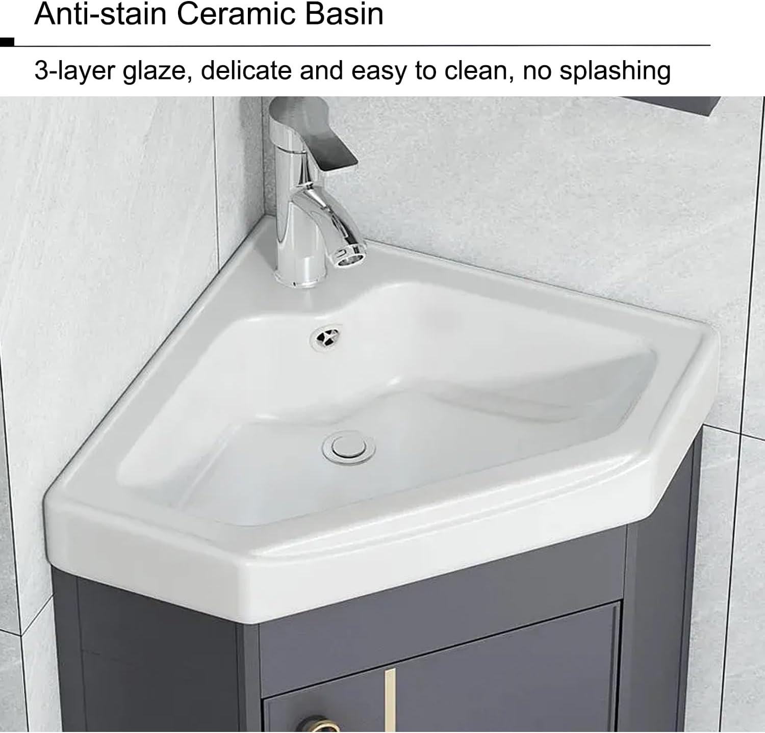 Generic Corner Bathroom Vanity Cabinet and Sink, Wall Mount Multifunctional Practical Ceramic Sink with Mirror Cabinet, Freestanding Vanity Sinks for Bathrooms, Laundry Room, Balcony, White