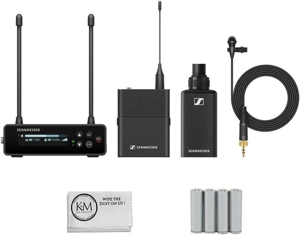 Sennheiser EW-DP ENG Set Camera-Mount Digital Wireless Combo Microphone System | Q1-6: 470 to 526 MHz Bundled with AA Batteries | 4 Pack + Cleaning Cloth (3 Items)