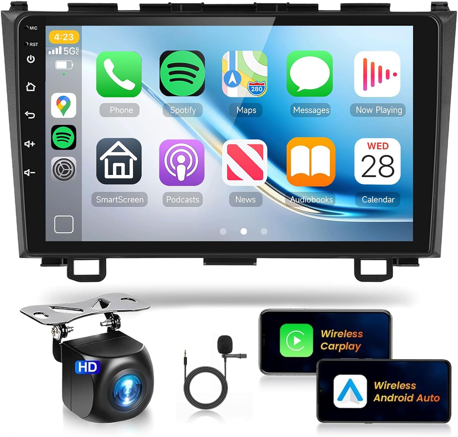 【HiFi 16EQ】 2G+64G Radio for Honda CRV 2007-2011 Adroid 13 Car Stereo with Wireless Carplay Android Auto,9inch 1080P HD IPS Touch Screen 5.0 Bluetooth GPS WiFi RDS FM Radio SWC AHD Backup Camera