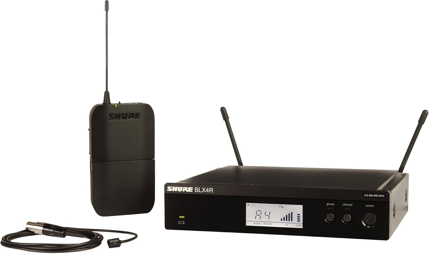 Shure BLX14R/W93 Wireless Microphone System - 14-Hour Battery Life, 300 ft Range, UHF | WL93 Lavalier Mic, Single Channel Rack Mount Receiver | H9 Band (BLX14R/W93-H9)