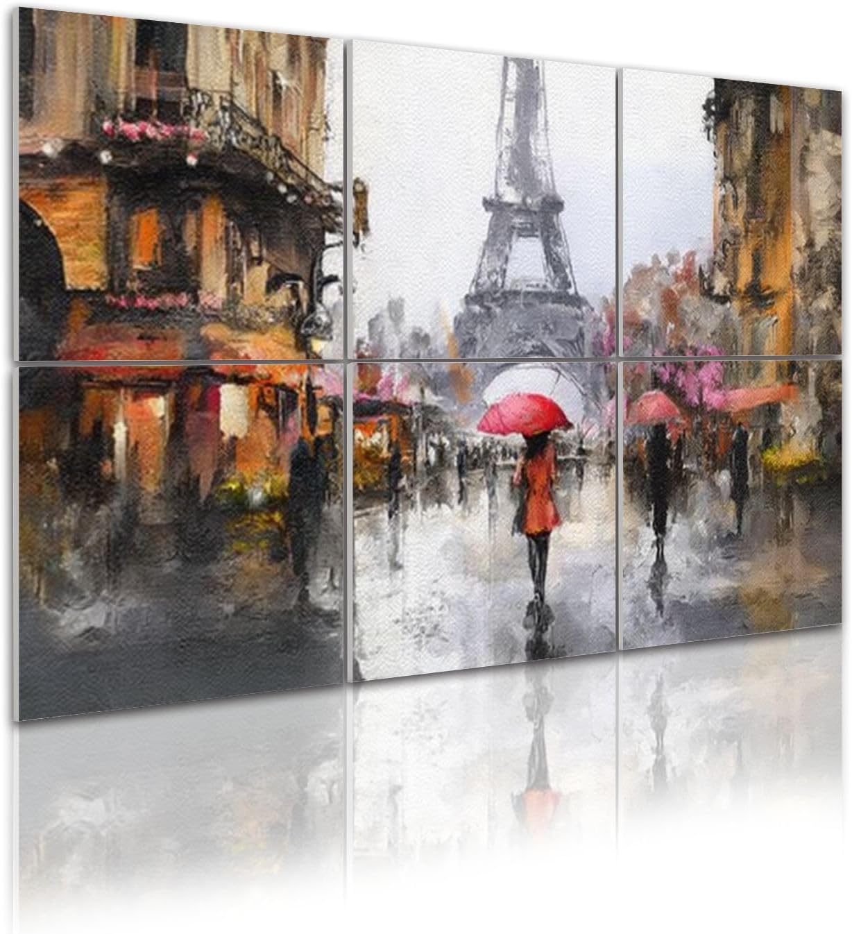 6 Pack Art Acoustic Panels Self Adhesive oil painting canvas street view Paris Artwork eiffel tower people Decorative Soundproof Wall Panels Sound Absorbing Panel 48