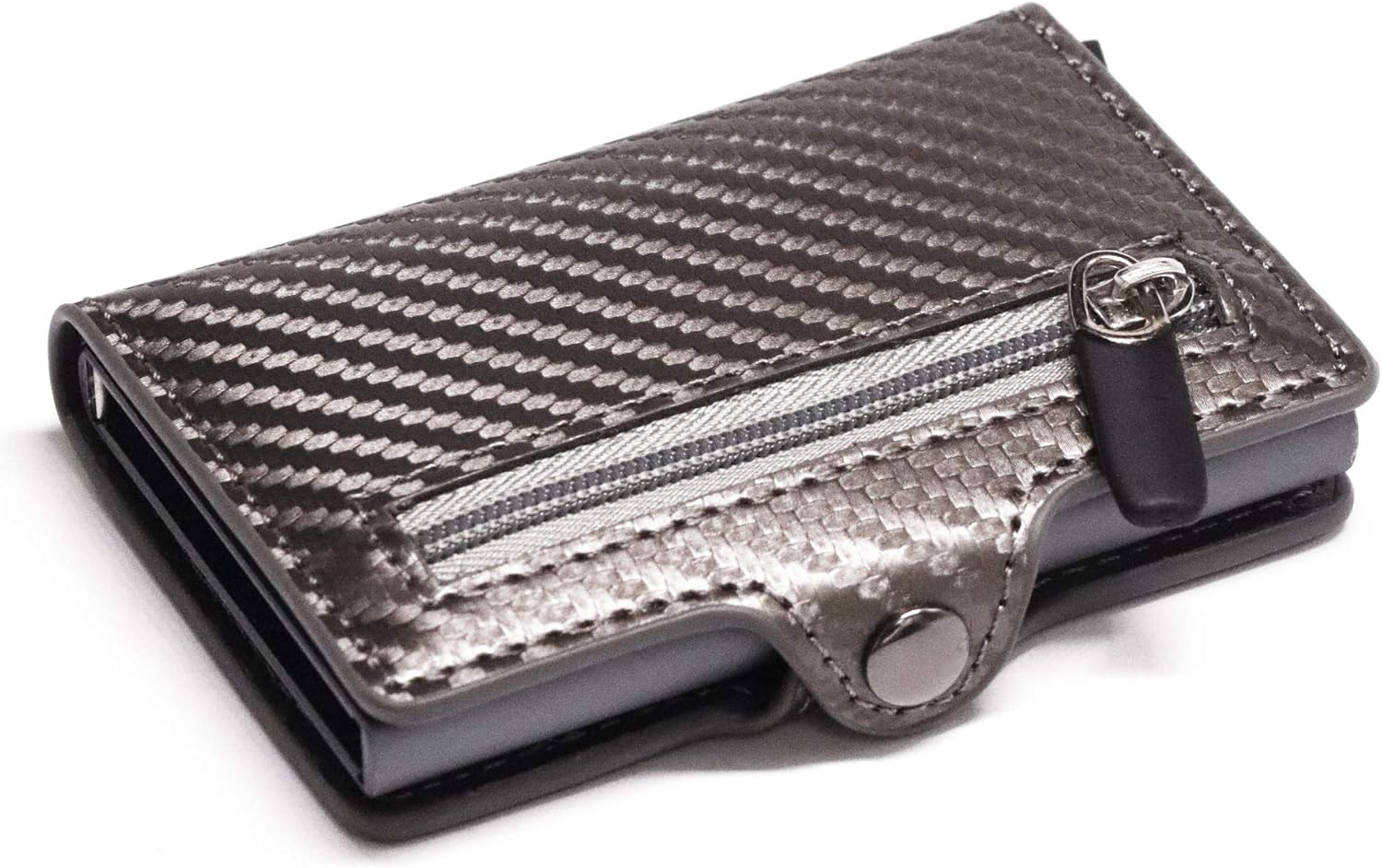 BYERZ Metal Card Holder Button Coin Wallet Protection Fashion Carbon Fiber Wallet Men Slim Wallet Anti-theft Card Case (Size : Gray CZ06)