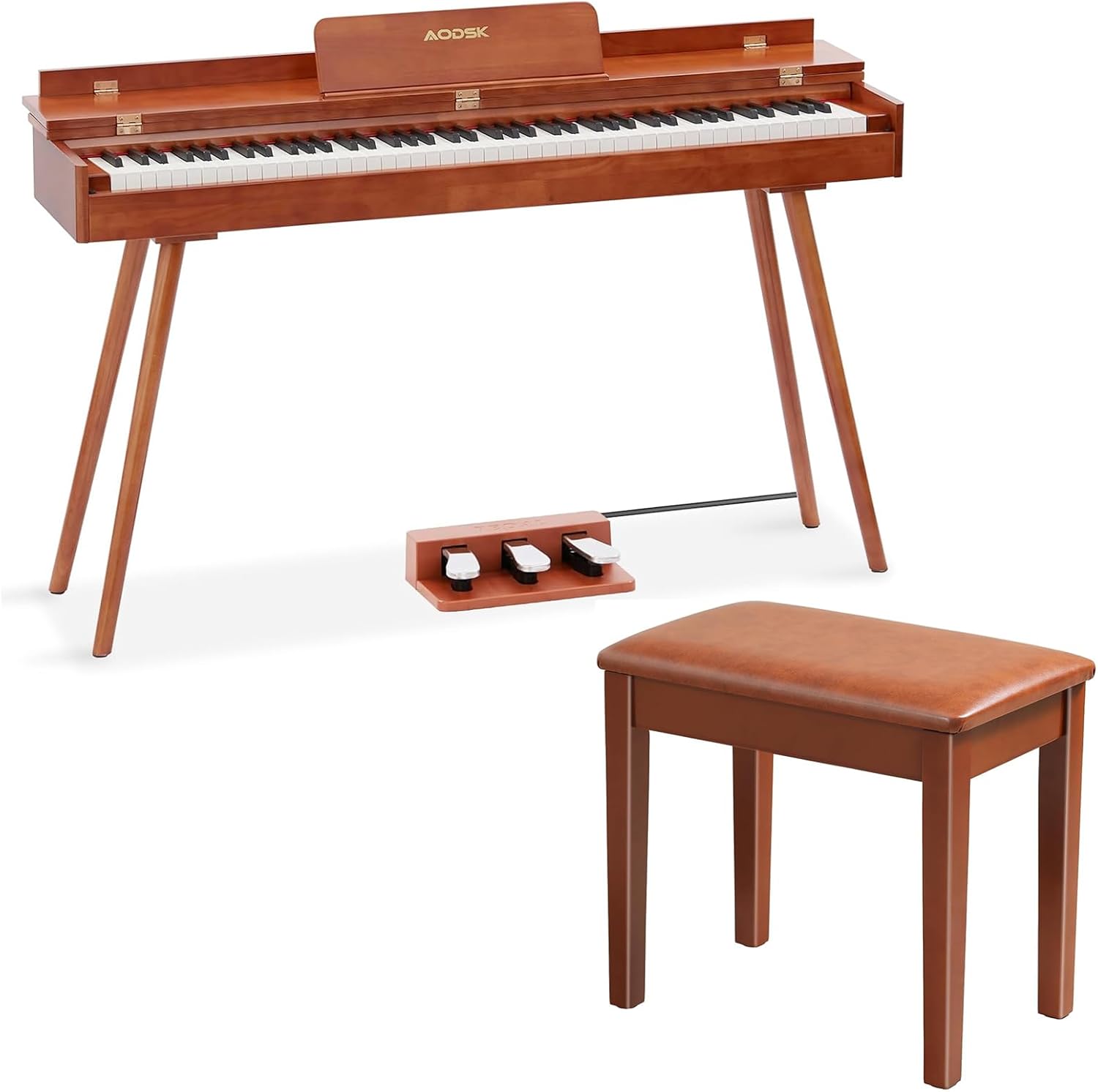 AODSK Digital Piano 88 Key Full Size Weighted Keyboard Solid Wood Frame + Solid Wood Brown piano Bench