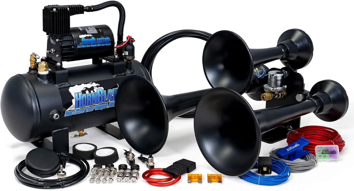 HornBlasters Outlaw Black 127H 1.5 Gallon 120PSI Train Horn Kit - All-In-One Air System - Easy Install - Big Sound
