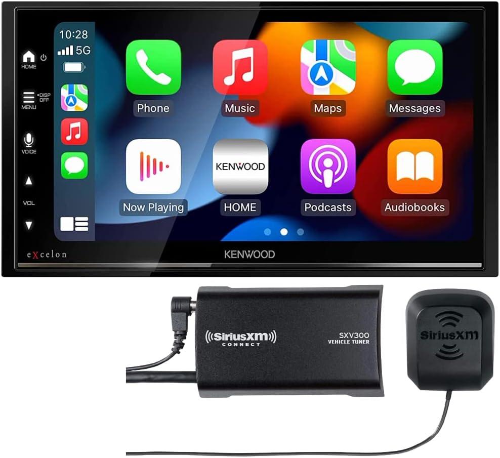 KENWOOD DMX709S eXcelon 6.95-Inch Capacitive Touch Screen, Car Stereo, CarPlay and Android Auto, Bluetooth, AM/FM HD Radio, MP3 Player, USB Port, Double DIN, 13-Band EQ Plus SXV300V1 SiriusXM Tuner
