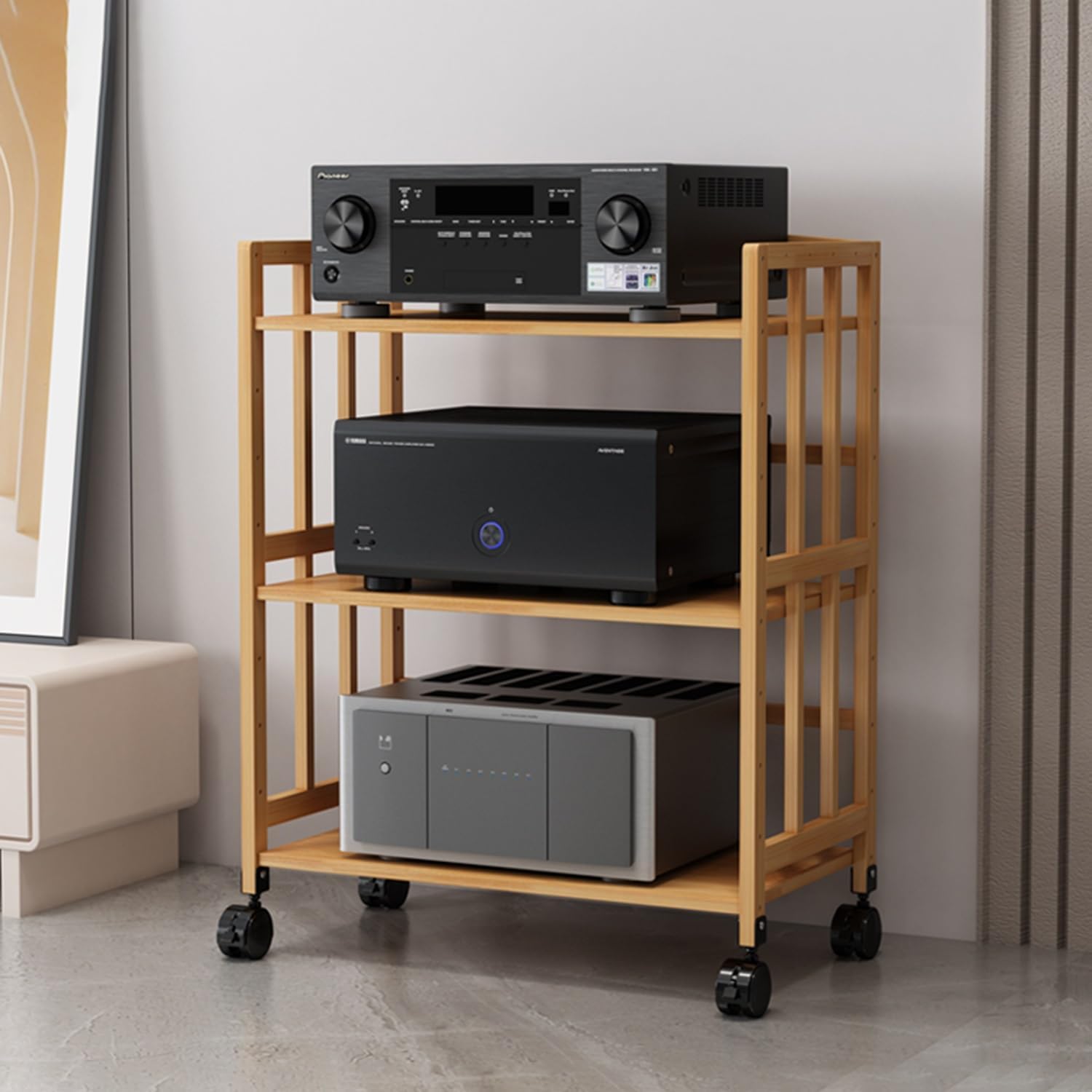 Speaker Shelf Wall Mount Entertainment Stand, Vinyl Record Shelf for Bedroom, 5-Tier Shelves Audio Video Record Player Stand Cabinet, for Living Room & Bedroom(Wood Color,60 * 38 * 80cm)