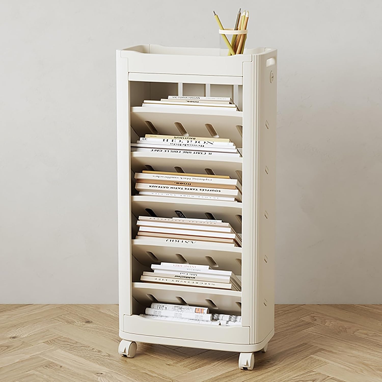 Rolling Bookshelf, Mobile Storage Book Shelf with Wheels, Bookcase Storage Rack, Slim Utility Organizer, Smooth Surface, for Office, Library, Dorm, Study Room