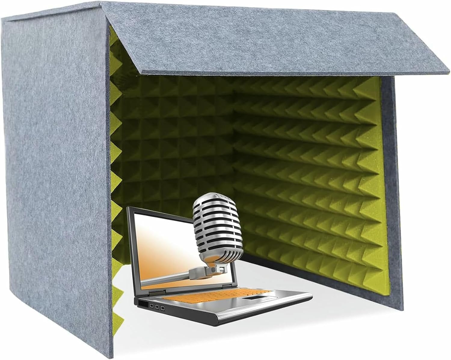 Modern Square Soundproof Booth, Small Portable Recording Studio, Yellow Vocal Sound Isolation Box, Foldable Desktop Recording Cover for Office Remote Work