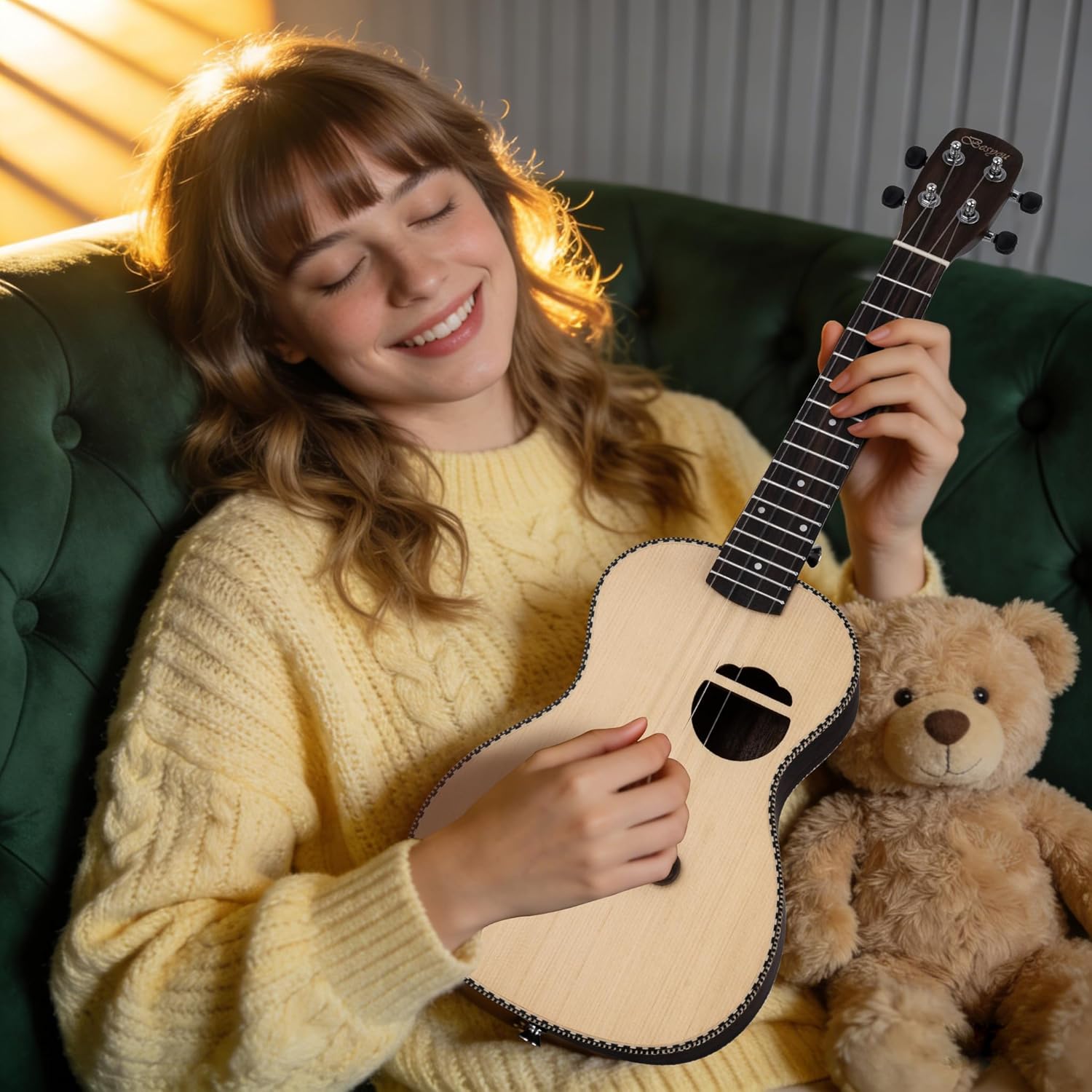 23 Inch Spruce Rosewood Concert Ukulele Beginner Kids and Adult Student Travel Wooden Ukelele Kit with Tuner Gig Bag Strap Carbon Nylon String Picks Cloth Gift Choice