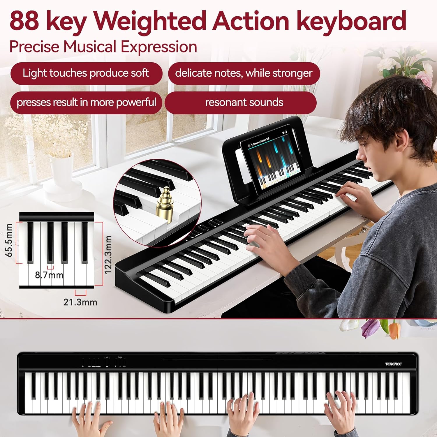 Portable Piano Keyboard Foldable: 88 keys Semi-Weighted keyboard Portable Keyboard Piano with MIDI Bluetooth TERENCE Electric Folding Piano Kit for Adult