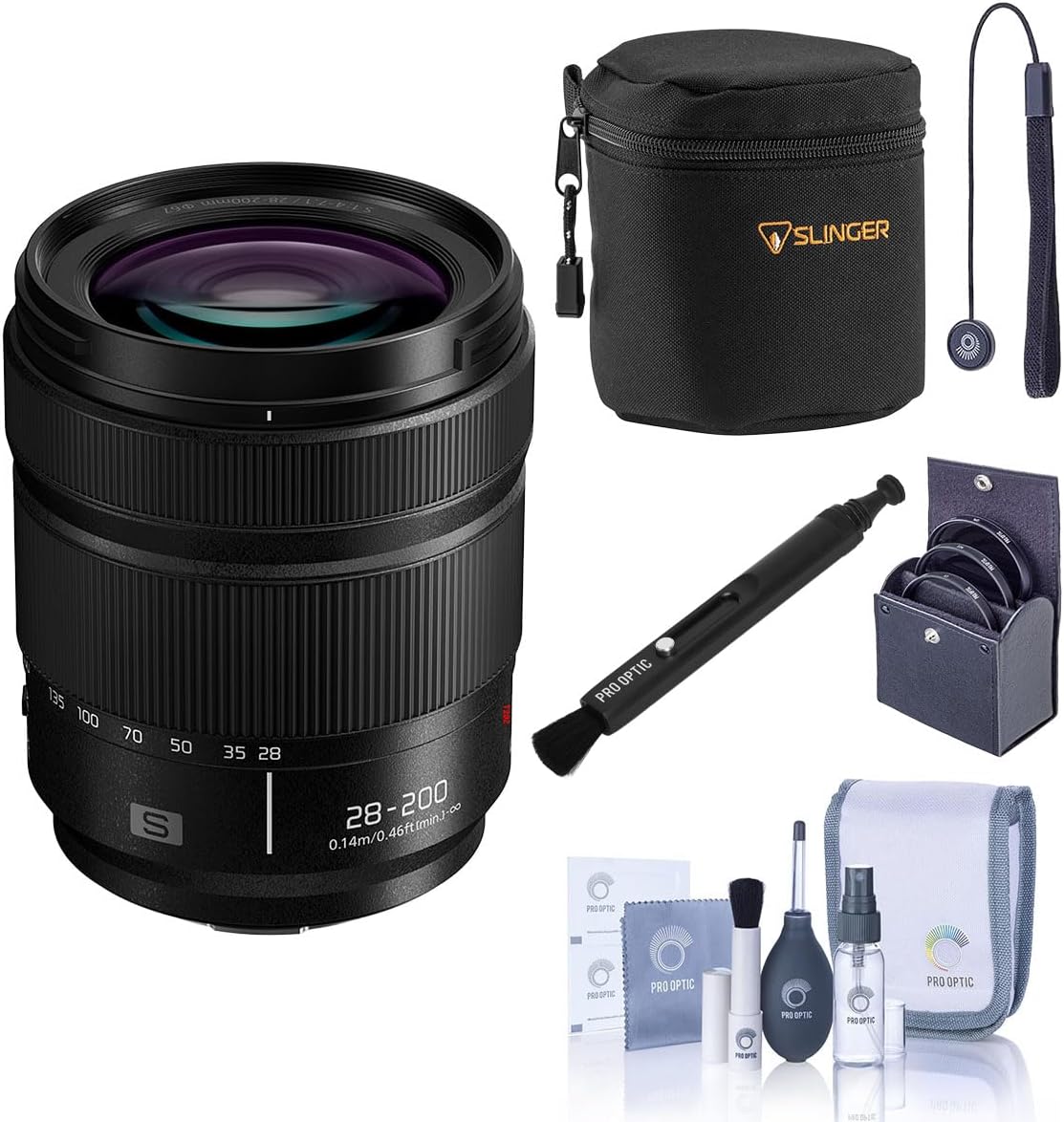 Panasonic LUMIX S 28-200mm f/4-7.1 Macro O.I.S. Lens, Bundle with Small Lens Case, 67mm Filter Kit, Lens Cleaner, Cleaning Kit and Lens Cap Tether