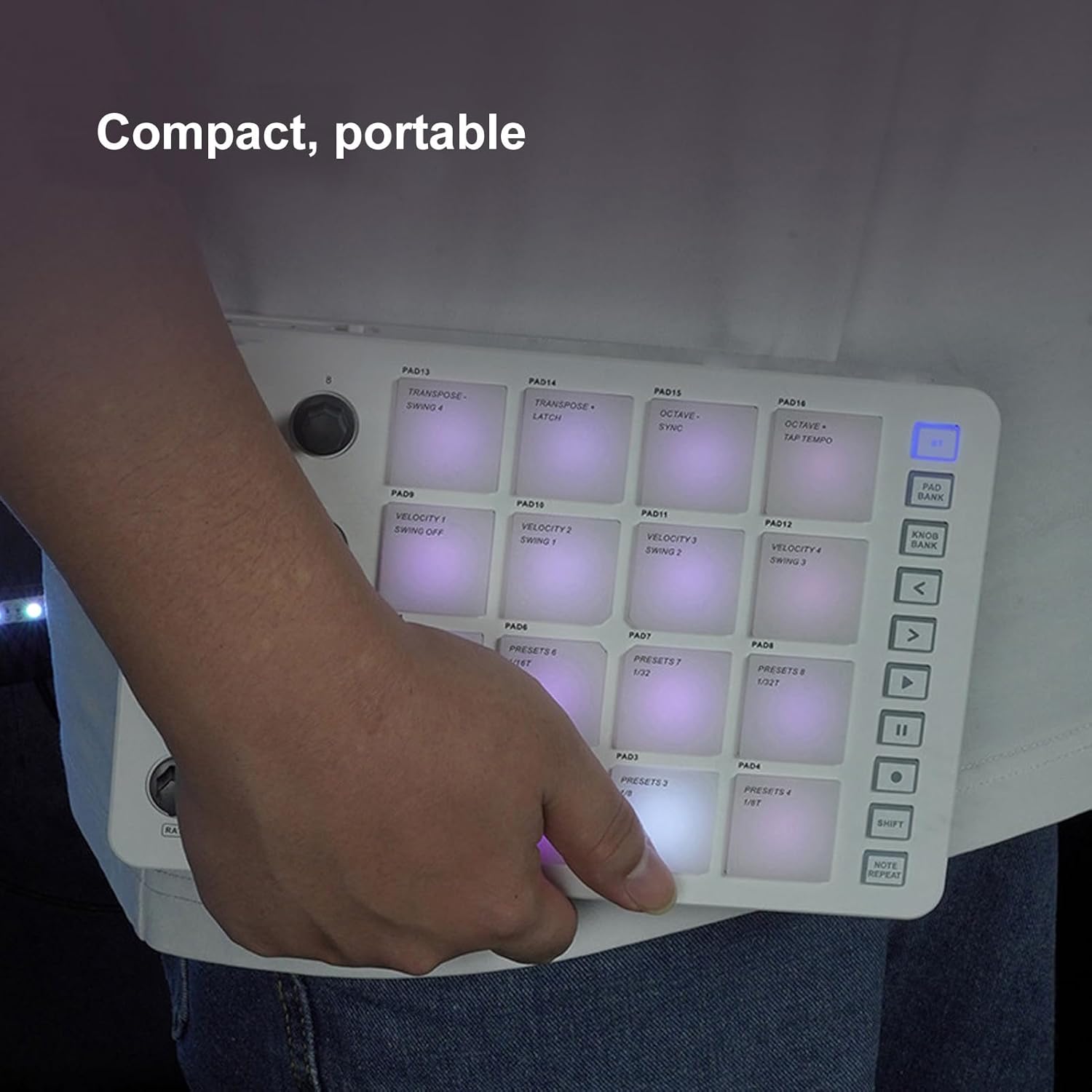 Portable MIDI Drum Pad Controller - Beat Maker Machine with 16 RGB Backlit Pads, Bluetooth USB, 8 Assignable Knobs for Music Production
