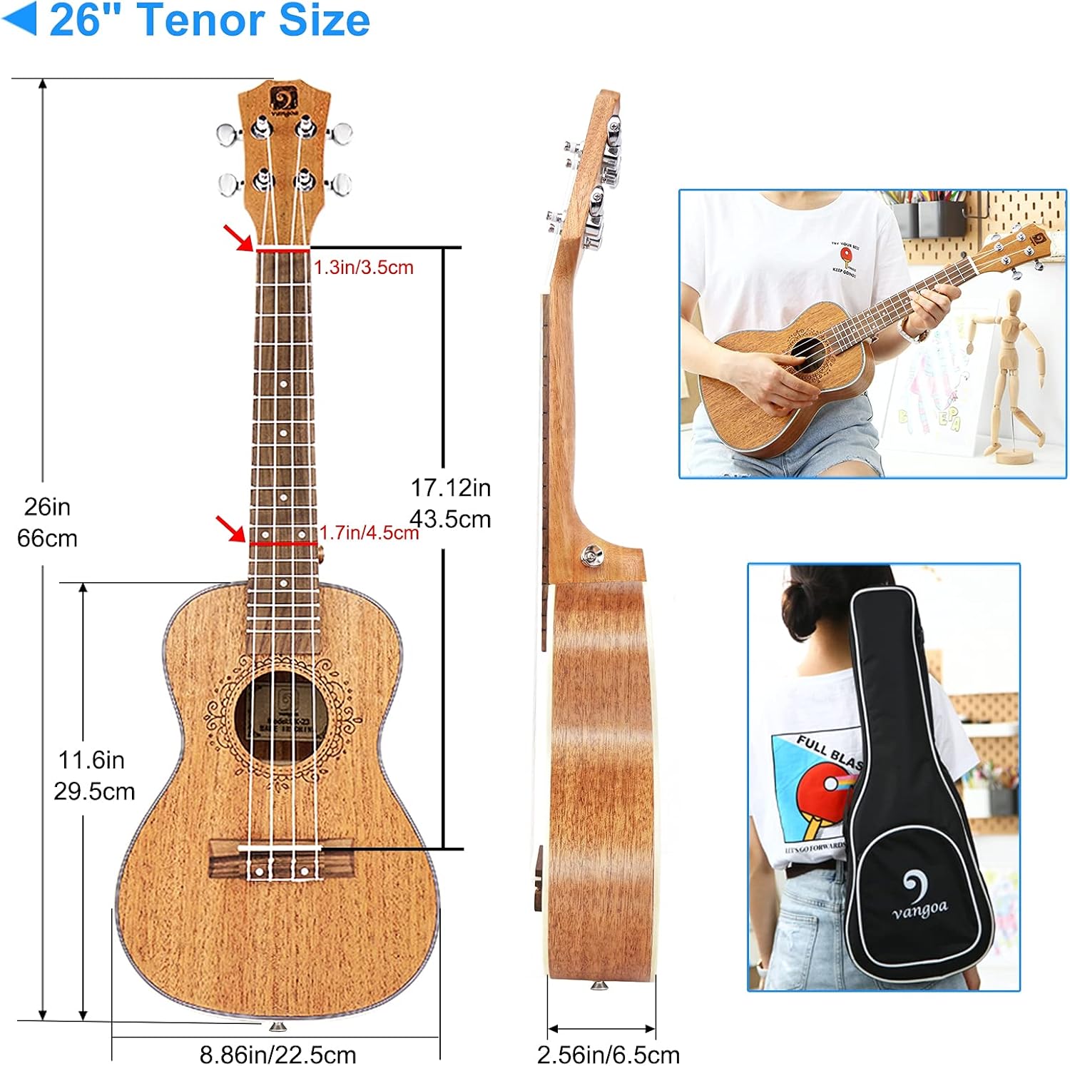 Tenor Ukulele, Acoustic Electric Ukelele 26 inch Uke Mahogany Ukulele Professional Set with Equalizer Starter Kit (Gig Bag, Picks, Straps, Strings, Cleaning Cloth, Getting Started Manual) by Vangoa