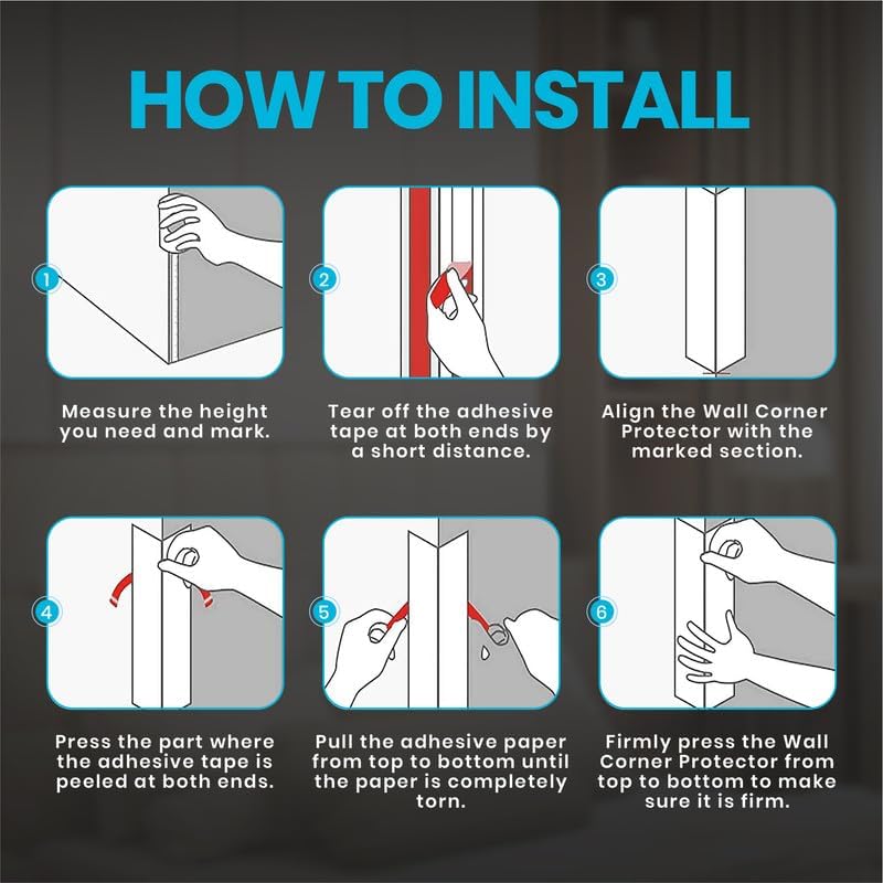 Proflex Wall Corner Protector - White Textured 1 inch x 60 inch, Pack of 6 - Self Adhesive Corner Guards for Walls Edge Protection – Easy to Apply – No Tools Needed