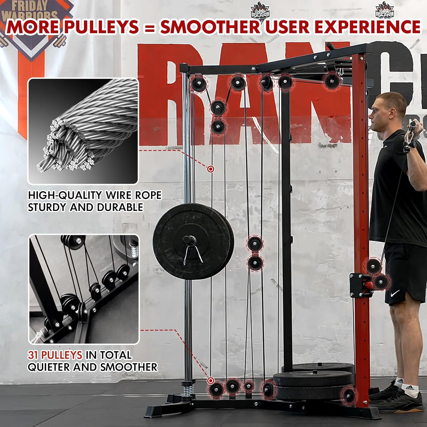 Mikolo Cable Crossover Machine, Functional Trainer with 17 Adjustable Positions, Home Gym Equipment with High and Low Pulley System for LAT Pulldowns and Seated Cable Row, Cable Fly Machine