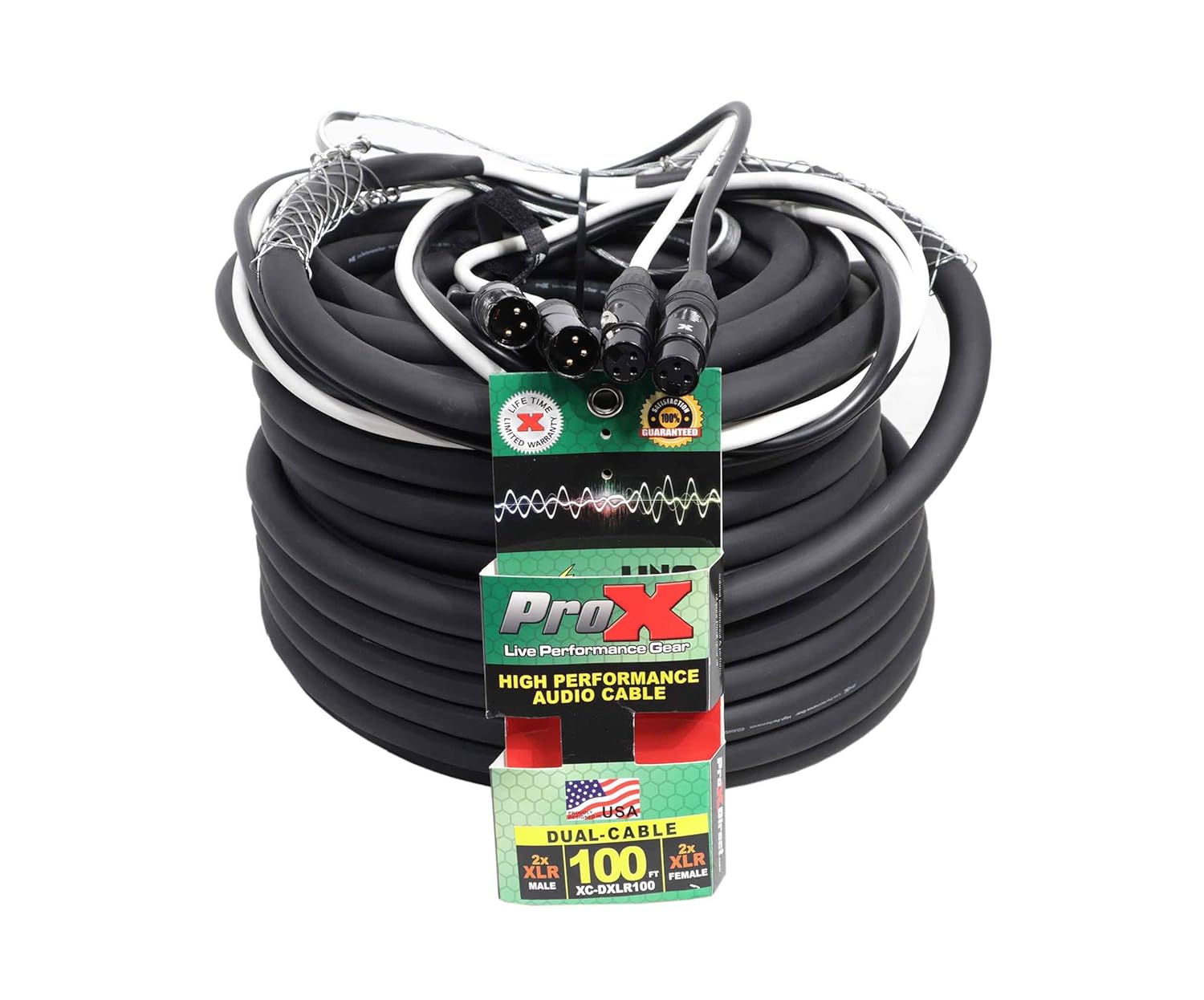 Prox XC-DXLR100 100' Balanced Dual XLR-M to XLR-F High Performance Audio Cable, Black