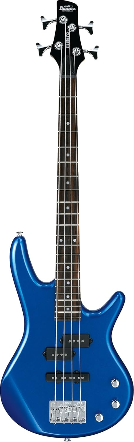 Ibanez GSRM 4 String Bass Guitar, Right, Starlight Blue (GSRM20SLB) | Protec Guitar Strap with Leather Ends and Pick Pocket, Black