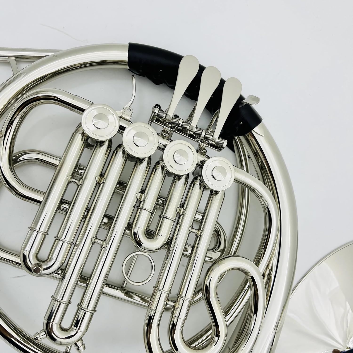 Brass French Horn Silver Professional French Horn Double Row 4-key B/F Nickel Plated Musical Instrument With Mouthpiece