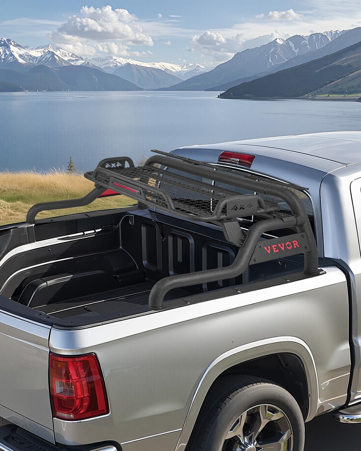 VEVOR Truck Bed Roll Bar, Universal Adjustable Sport Bar, with Luggage Rack for Full-Size Pickup/ 1997-2024 Ford F-150, Carbon Steel Construction with LED Brake Light, Rust-Resistant Coating