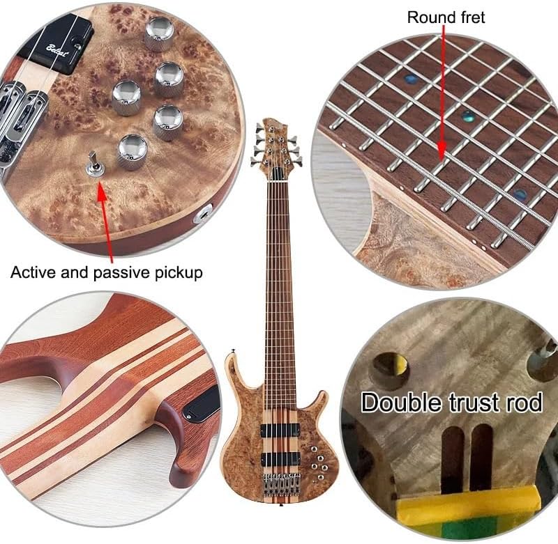 7-String Bass Guitar, 43-Inch, Neck-Through, Solid Sapele Body Active/Passive Pickups,24-Fret(Model 1)