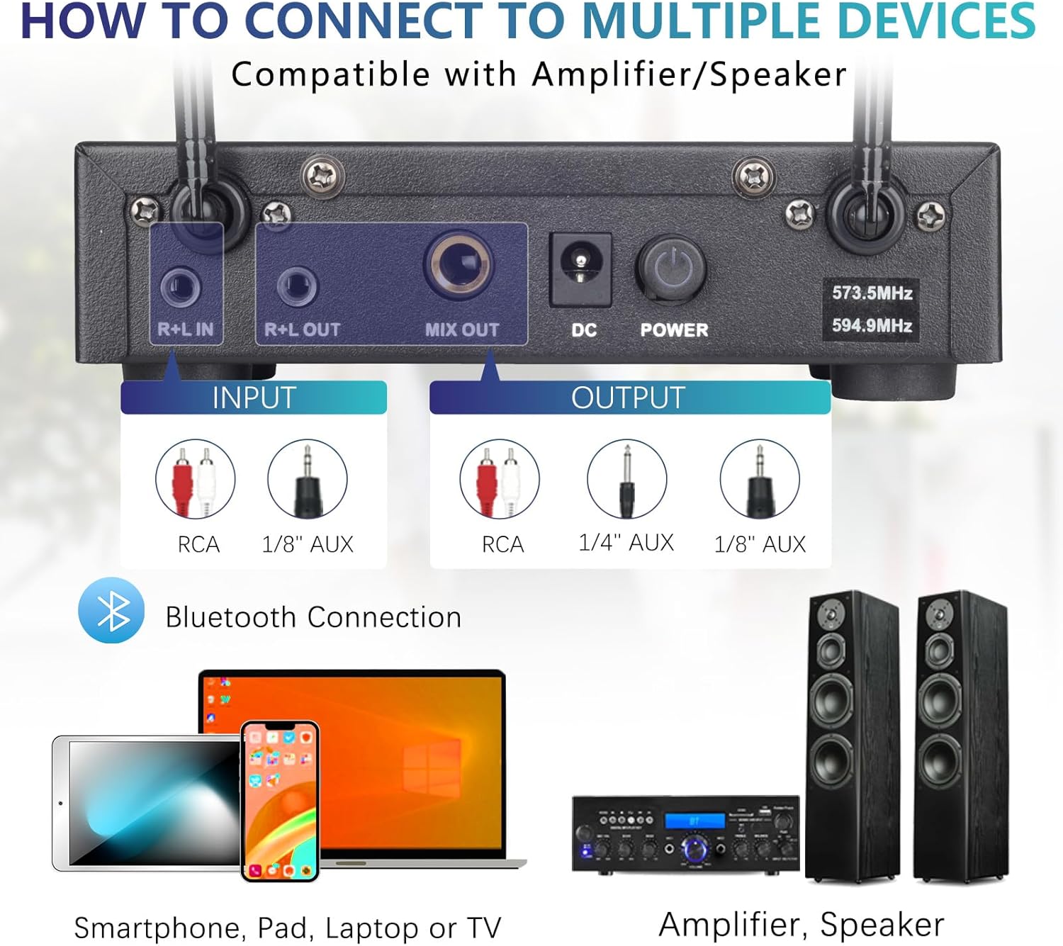 2 Channel Rechargeable Wireless Microphone System, Pro UHF Metal Handheld Wireless Microphones Cordless Mics with Echo Bluetooth VOL Channel Control for Karaoke Singing Church(MU-898)