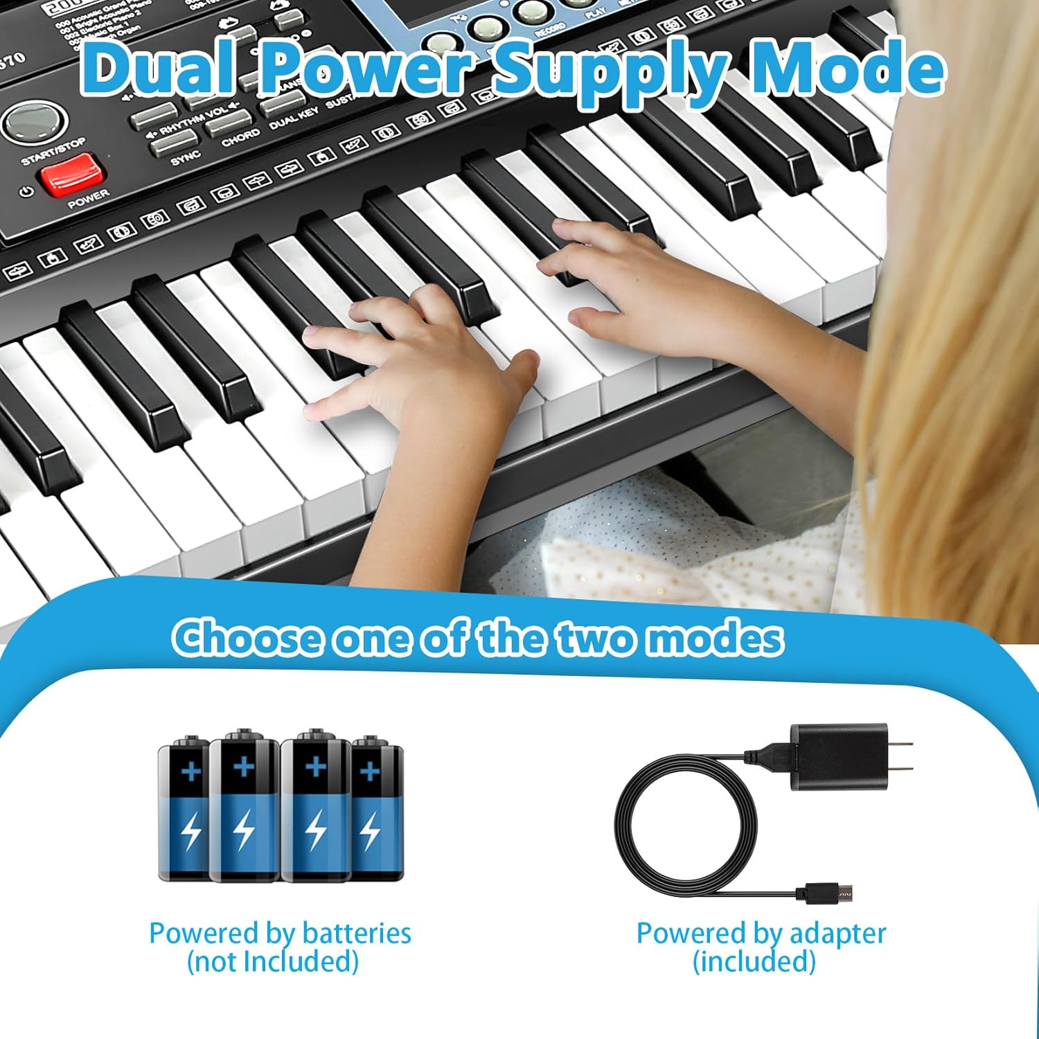 61 Key Keyboard Piano for Beginners w/Stand Bench, Dual Power Mode, Lighted Keys in Follow Mode, 70 Demos, 200 Tones/Rhythms, Pitch Bend Metronome Sustain Sync Chord Dual Key Key Drum Program