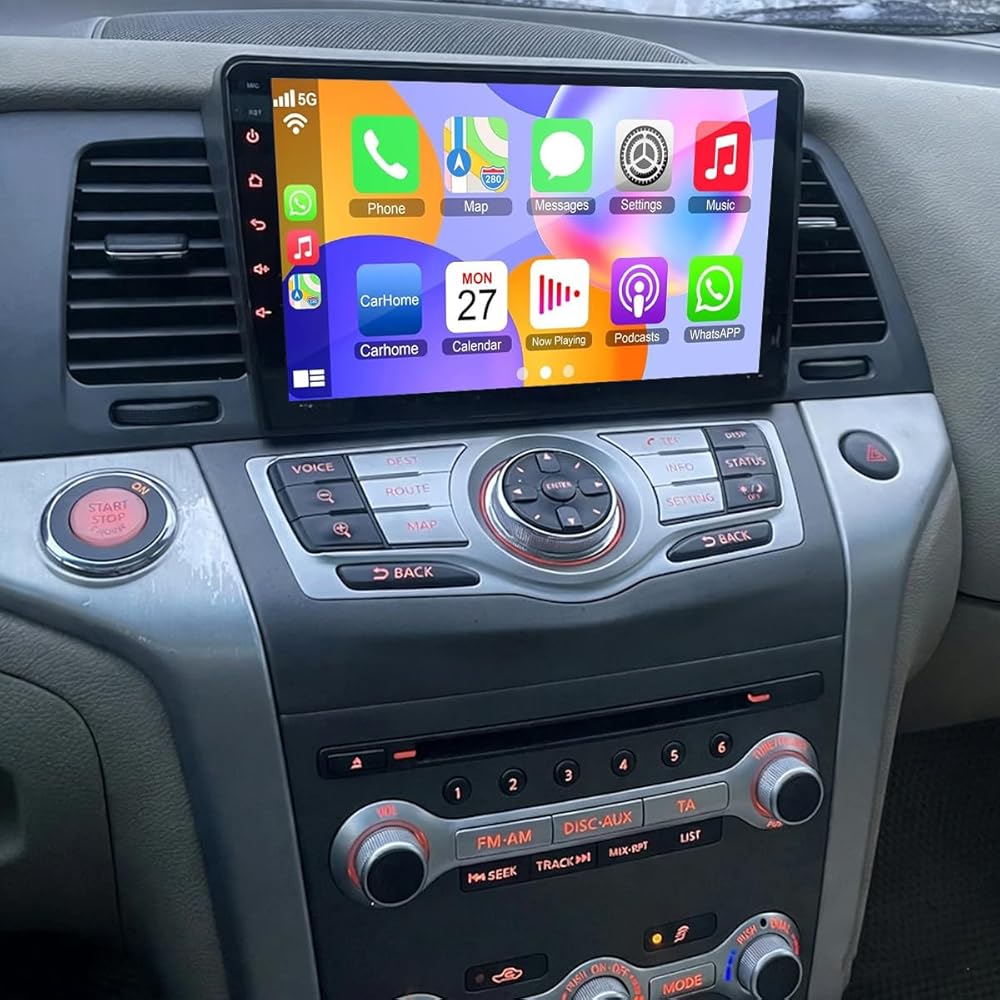 Car Stereo Radio Compatible for Nissan Murano Z51 2008-2016 with Carplay Android Auto GPS Navigation 9in Touchscreen Car Radio Player with Bluetooth Wifi SWC Mirror Link Split Screen + Backup Camera