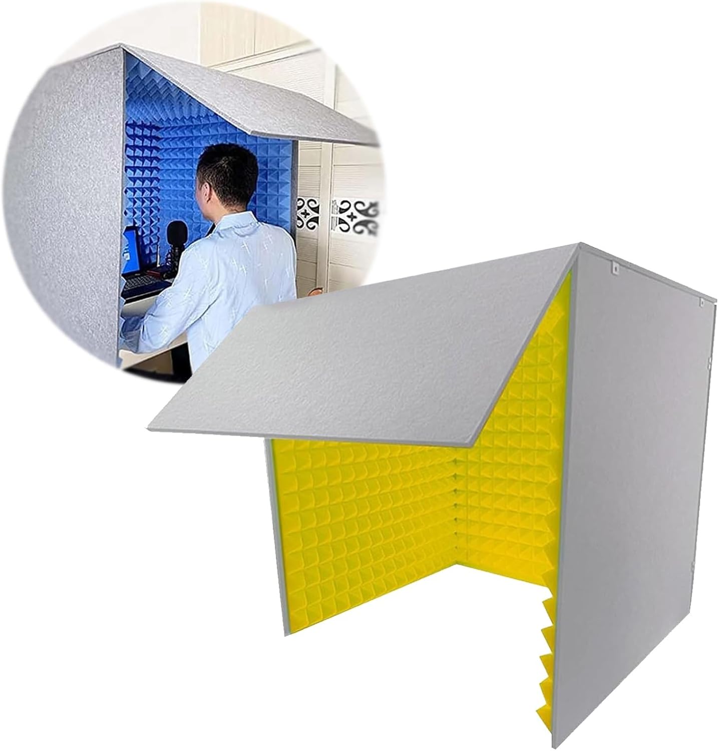 Portable Recording Studio, Desktop Soundproof Enclosure, Microphone Isolation Booth, Noise Reduction, Recording Studio Equipment (Yellow)