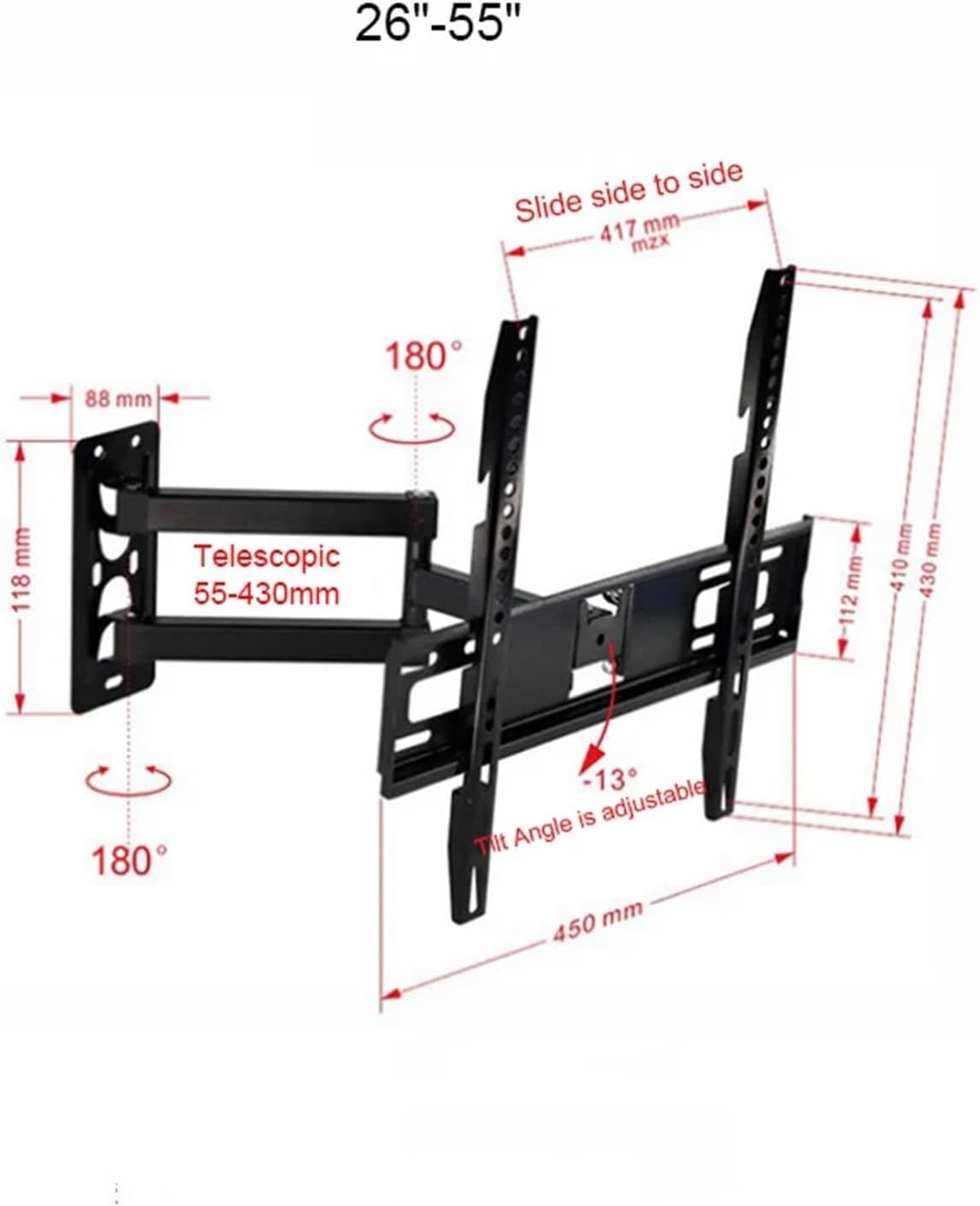 Tv Wall Bracket 26-55'' Multifunctional TV Wall Mount Bracket Angle Adjustable 4 Arms Stronger TV Bracket UP to 25KG