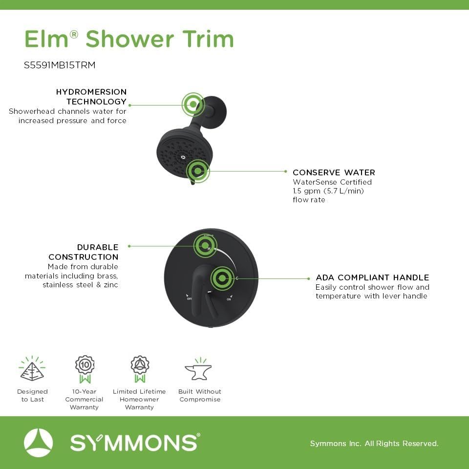 Elm Single Handle Wall Mount Shower Trim Kit with Integral Volume Control in Matte Black (Valve Not Included) - S5591MB15TRM