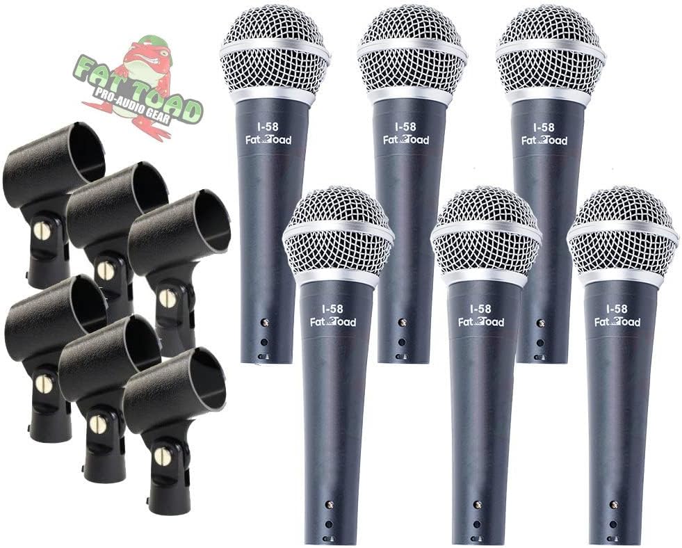 Fat Toad Vocal Cardioid Microphones (Live ResponsePRO Edition) 6-Pack – Handheld Dynamic Mics with Clips for DJ Stage Singing, Studio Recording