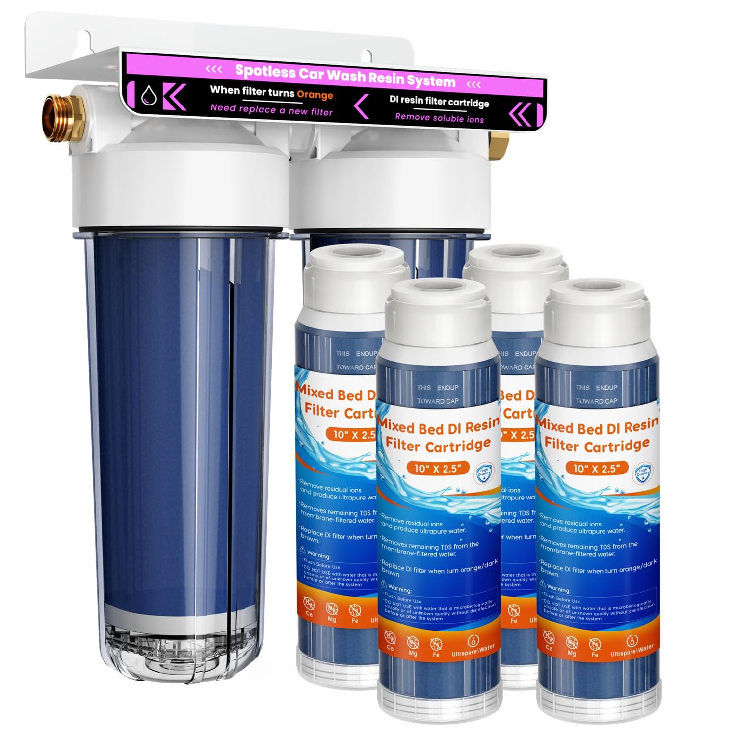 Deionized Spot Free Car Rinse Unit, Spotless Car Wash Water System,Deionized Water System for Car Wash, Suitable for Cars, RVs, Motorcycles, Yachts, and Windows, No Towel Dry, +1 Exrta DI Resin Filter